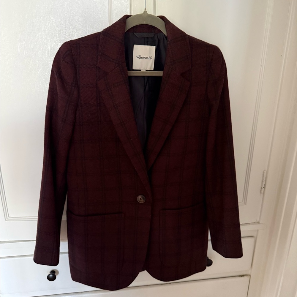 Madewell Larsen Burgundy Plaid Blazer